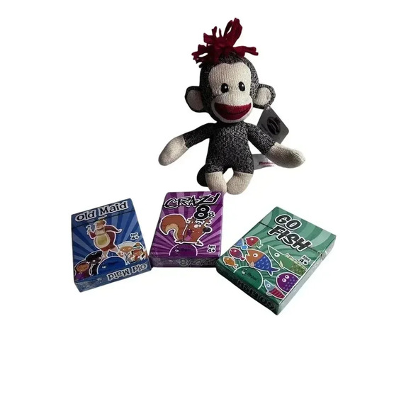 Regal Old maid, Go Fish, Crazy 8s Card Games Sealed Packages New Sock Monkey Kid - Picture 1 of 10